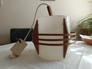 Original 60er - 70er Hängelampe Kunstoff & Holz