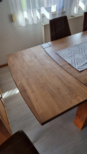 Eichentisch 100x160cm mit Verlängerungsplatte 50cm + 6 Lederstühle Bild 3