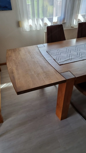 Eichentisch 100x160cm mit Verlängerungsplatte 50cm + 6 Lederstühle Bild 4