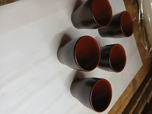 5 DDr Keramik Becher und 6 Terakotta Tassen glasiert ca. 1970