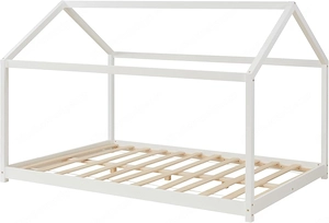 Kinder-Hausbett 140x200 weiß + Kindermatratze, zu verschenken Bild 2