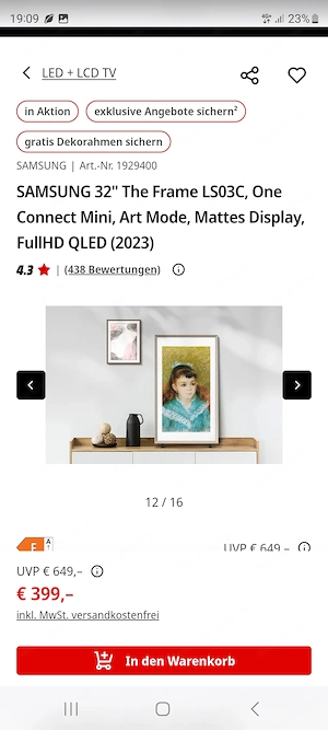 TV Samsung Frame 32 '' mit flächenbündiger Wandhalterung Bild 6