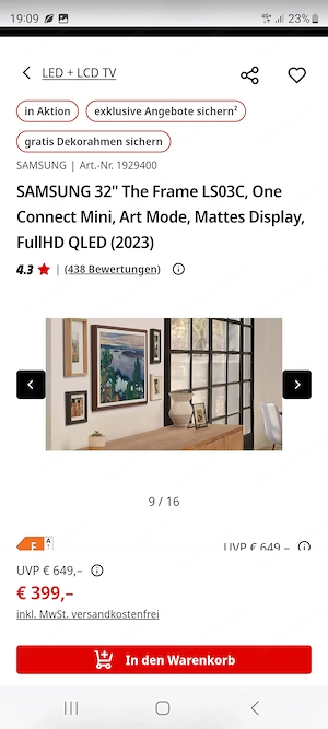 TV Samsung Frame 32 '' mit flächenbündiger Wandhalterung Bild 5