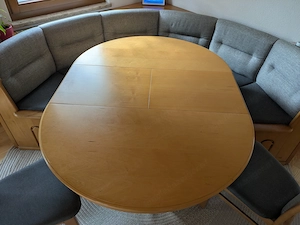 Eckbank mit ausziehbaren Tisch in Erle mit 2 Stühlen gebraucht  Bild 5