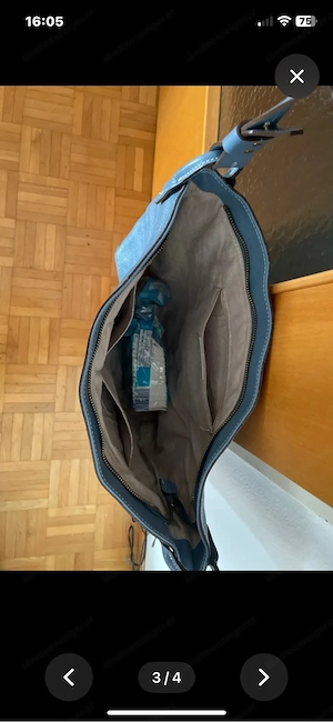 hell blaue große Lederhandtasche Bild 3