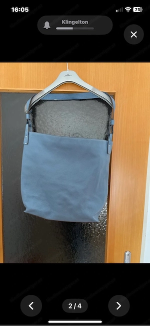 hell blaue große Lederhandtasche Bild 4