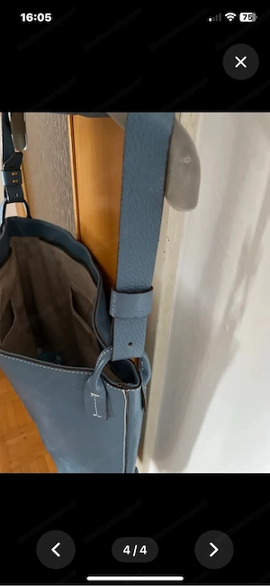 hell blaue große Lederhandtasche Bild 2