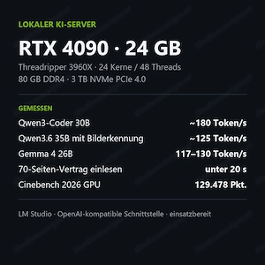 Lokaler KI-Server: RTX 4090 24 GB, Threadripper 3960X 24 Kerne, 80 GB RAM, 3 TB NVMe Bild 2