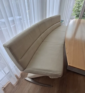 Esstisch, Bank und 3 Stühle in echt Leder, beige Bild 2