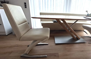 Esstisch, Bank und 3 Stühle in echt Leder, beige Bild 5