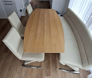 Esstisch, Bank und 3 Stühle in echt Leder, beige Bild 4