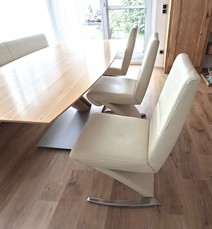 Esstisch, Bank und 3 Stühle in echt Leder, beige Bild 3