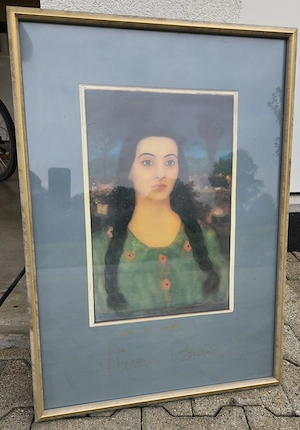 Gerahmter Kunstdruck   Lithografie   Timna Brauer (Frau mit Zöpfen) Bild 2