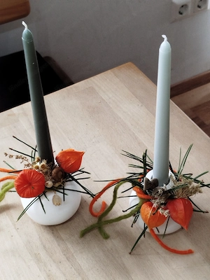 Deko Tisch 2 Kerzenständer mit Kerzen neu Bild 2