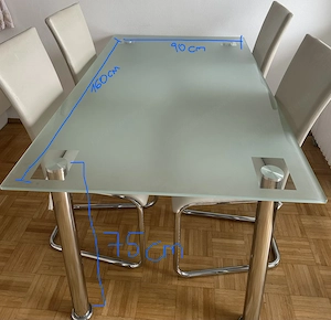 Esstisch aus Glas (160l x 90b x 75h) + 6 Stühle Bild 2