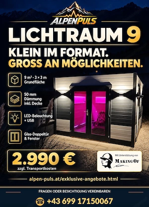 Gedämmtes Gartenhaus 3 3 m   LED, Strom, Doppeltür | LICHTRAUM 9 Bild 3