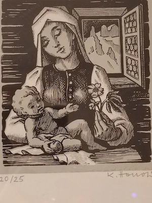 Original Holzschnitt von Konrad Honold (Schruns Montafon)    Madonna , gerahmt Bild 2