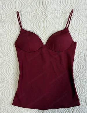 zara burgundy cami top padded cups bustier satin size S