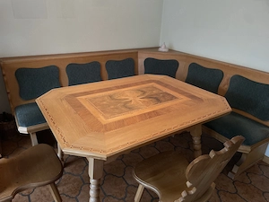 Holztisch Bauerntisch mit 3 Stühlen und Eckbank gepolstert Bild 5