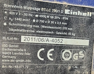 Einhell Brennholz-Wippsäge BT-LC 700 1 D gebraucht Bild 5