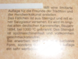 Steingut -fäßchen mit 4 Trinkbechern  Bild 2