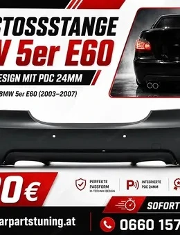 AKTION Heckstoßstange passend für BMW 5er E60 Baujahre 2003 bis 2007 M-Technik Design mit PDC 24mm