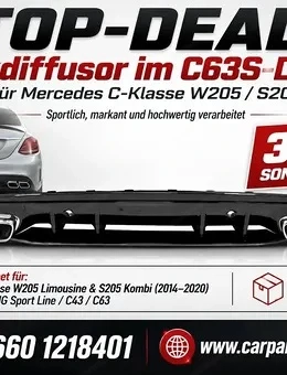 C63S-Diffusor für Mercedes C-Klasse W205 S205 (2014 2020), silberne Tips, nur AMG Sport Line