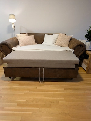 Ledercouch mit Bettfunktion und Sessel Bild 4