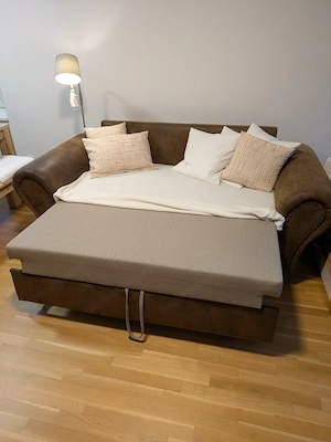 Ledercouch mit Bettfunktion und Sessel Bild 2