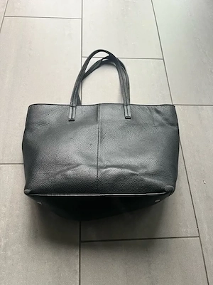 Schwarzer Leder Shopper   Große Handtasche Tote Bag elegant Bild 3