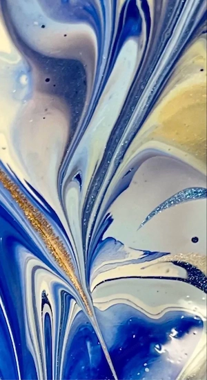 Original Fluid Art Gemälde in Blau & Echt-Blattgold - 60x80 cm oder 80x60 cmm Bild 3