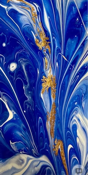 Original Fluid Art Gemälde in Blau & Echt-Blattgold - 60x80 cm oder 80x60 cmm Bild 4