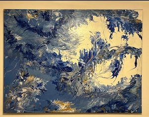 Original Fluid Art Gemälde in Blau & Echt-Blattgold - 60x80 cm oder 80x60 cmm Bild 2