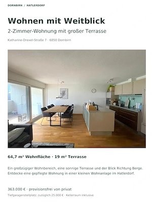 Provisionsfrei: Großzügige 2-Zimmer-Wohnung mit 19 m  Terrasse & Bergblick Bild 2