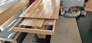 Küchentisch Säulentisch - ausziehbar - Vollholz - Tischplatte restaurationsbedürftig Bild 2