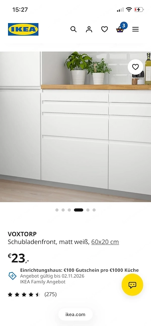 IKEA VOXTORP Schubladenfront   Mattweiß, 60   20 cm Bild 2