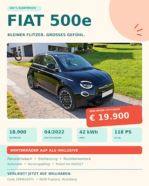 Fiat La Prima 500e, Bj. 04 2  km! Top-Zustand,  Bild 6