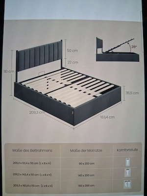 Bett 160x200 cm inkl. Matratze - sehr guter Zustand Bild 2