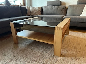 Couchtisch Massivholz Glas mit ausziehbarer Schublade und Ablagefach Bild 3