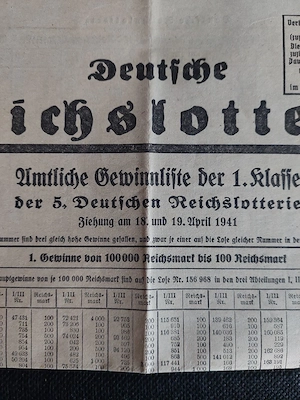 Historische Amtliche Gewinnliste 1941