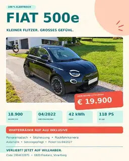 Fiat La Prima 500e, Bj. 04 2  km! Top-Zustand,  Bild 6