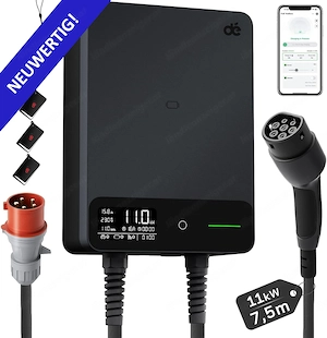 Wallbox 11kW mit APP RFID, 7,5m Typ2, Ladestation, Schwarz