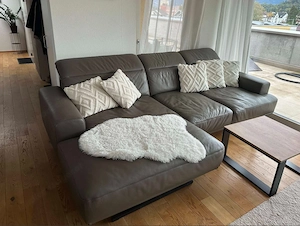 Ledersofa  Rave  Echtleder Smog, elektrisch ausfahrbar, mit Récami re Bild 2