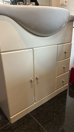 Badezimmer-Waschtisch mit Unterschrank und Spiegelschrank   Weiß Bild 4