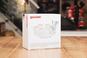 Guzzini Espresso-Set, 4 Tassen, Tablett, Zuckerdose, Löffel Bild 2