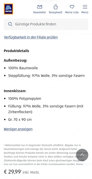 2 Stk. HOFER   ALDI Schafwoll Zirbenflockenkissen 70x90 Bild 3